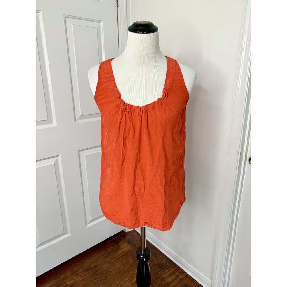 Joie Orange SILK Sleeveless SMALL Blouse TANK Top Gathered Relaxed Swing Neon